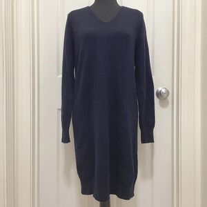 Vince Knit Sweater Dress Wool Cashmere Blend V-Neck Midnight Blue Black Small
